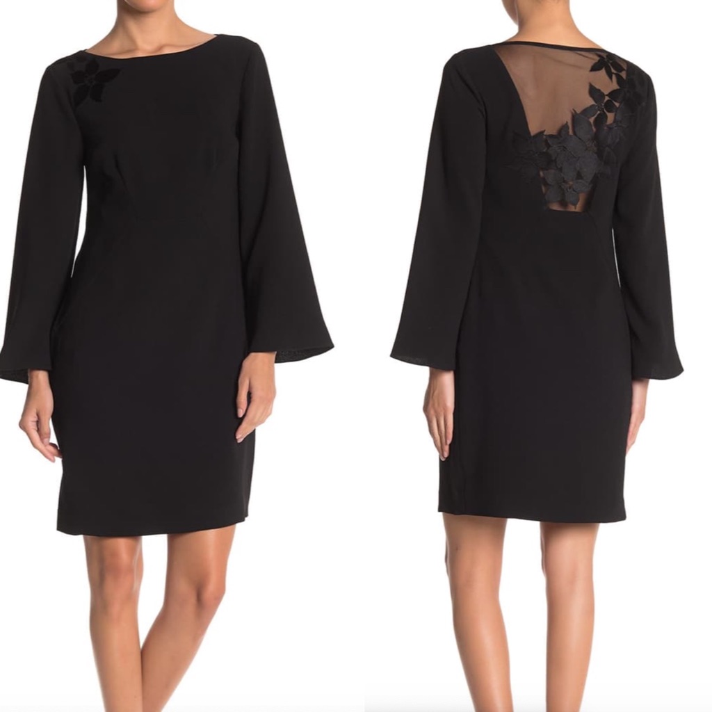 (Nwt) Trina Turk Engaging Bell Sleeve Mesh Back Dress